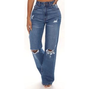 Wide Leg Distressed Jeans